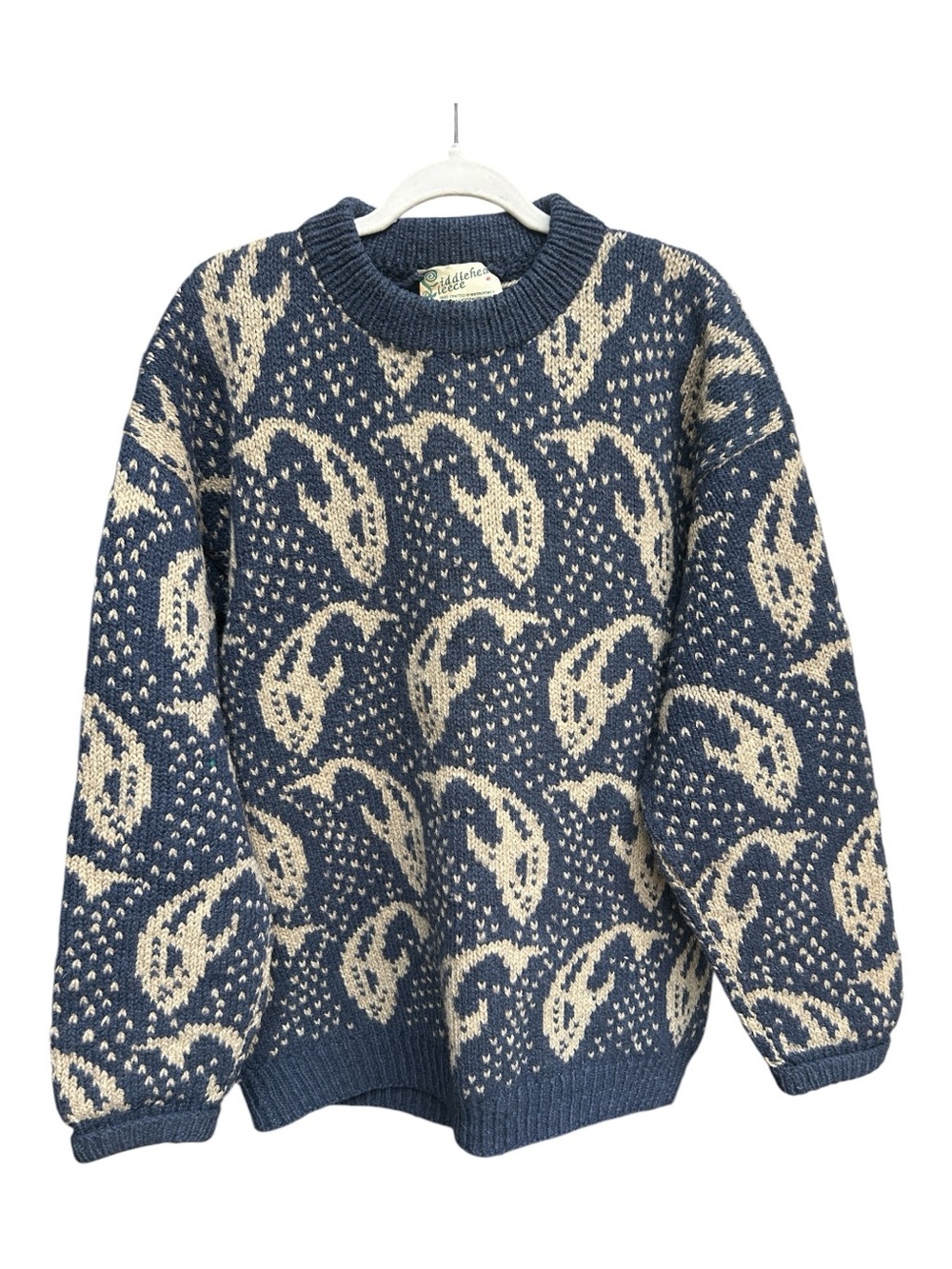 Vintage Fiddlehead Fleece Wool Paisley Sweater XL Oversized New Brunswick